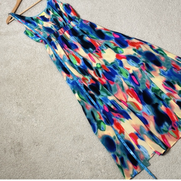 Anthropologie Maeve Aloisia Dress Silk Watercolor Maxi Length Front Slits Sz 8 - Picture 16 of 16